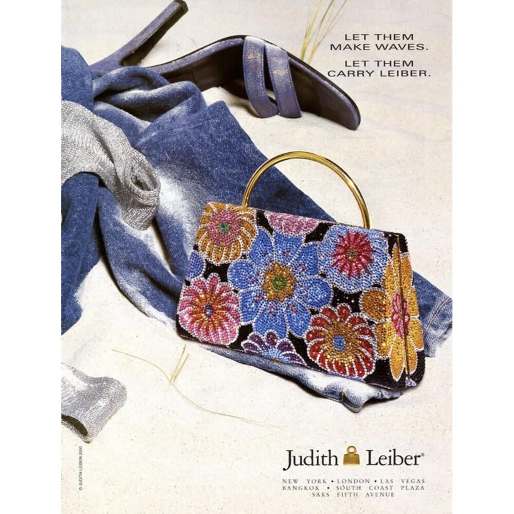 Vintage Judith Leiber Bag Womens Floral Crystal Minaudiere Italy Evening